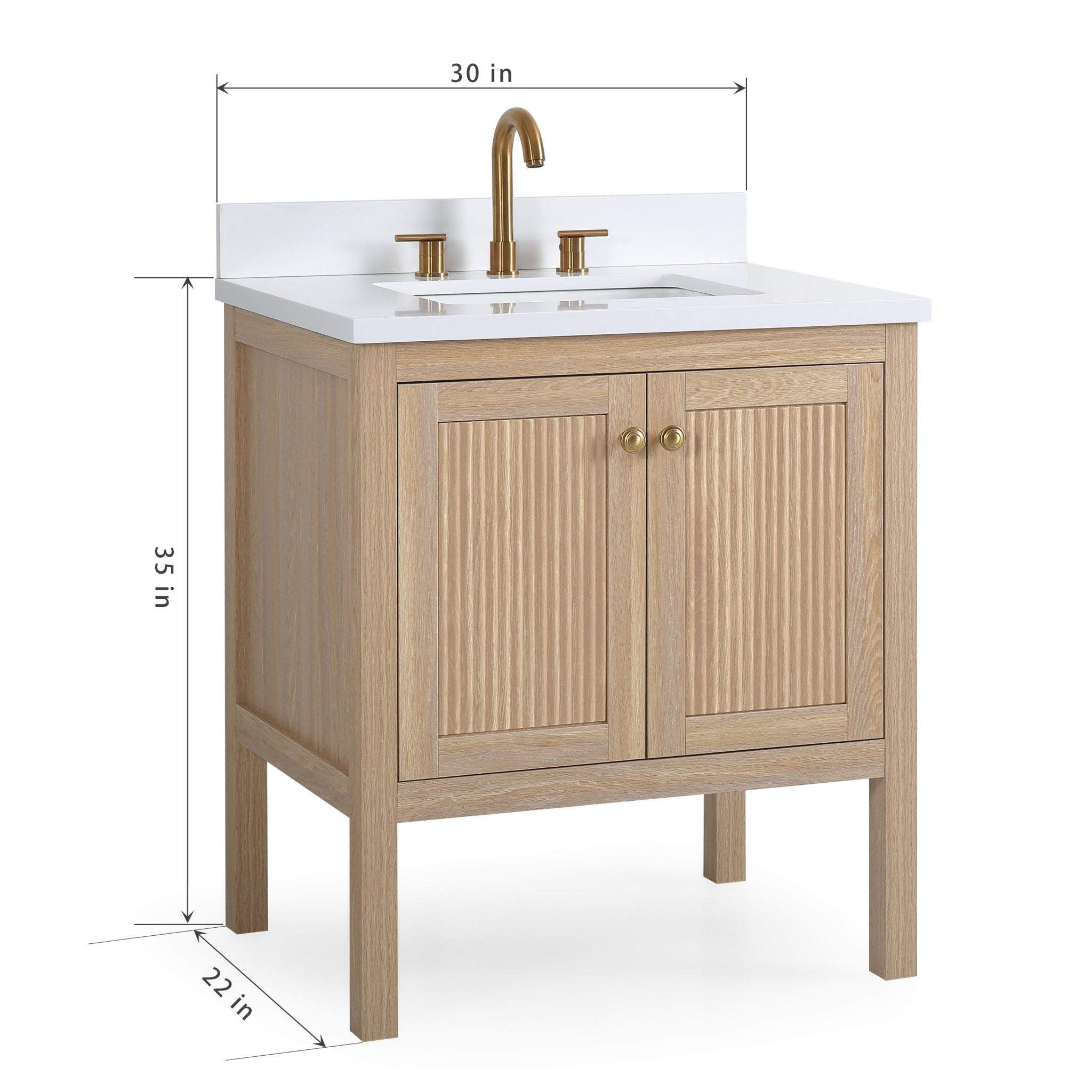 30 Inch Modern Light Oak Sera Single Sink Bathroom Vanity With White Quartz Top