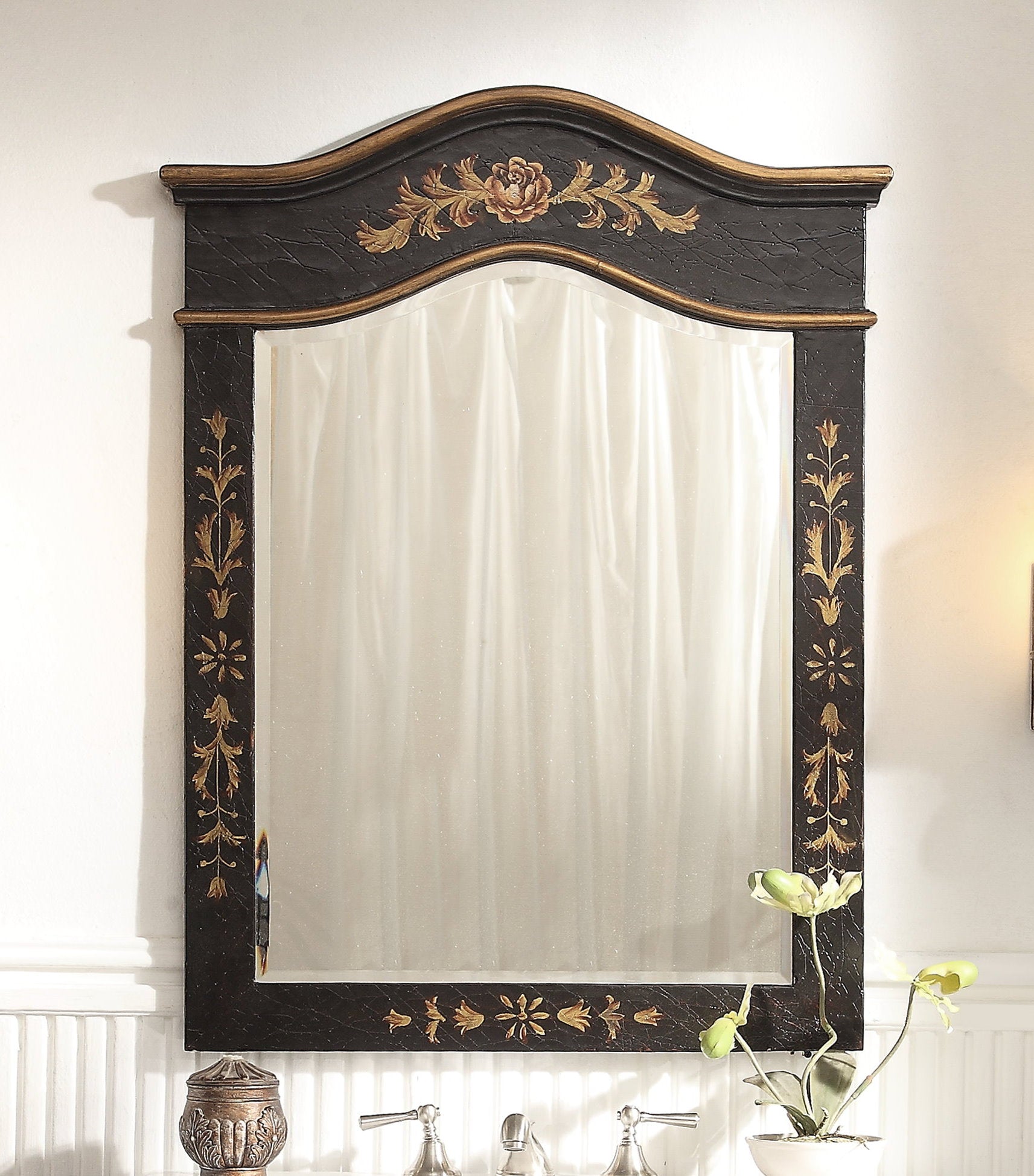 32" Black Hand - Painted Floral Motif Decoroso Bathroom Vanity