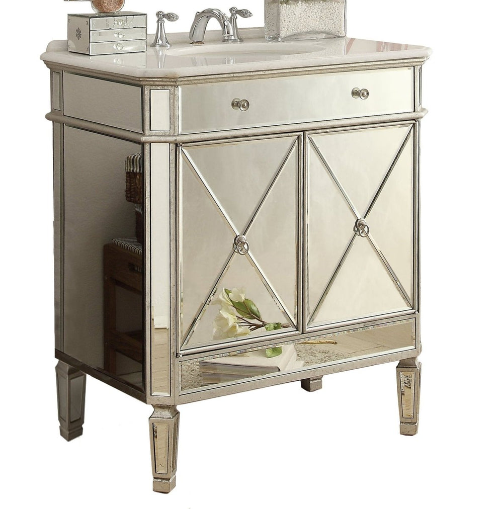 32" Mirror Reflection Austell Bathroom Sink Vanity - 505RA Silver leaf finish