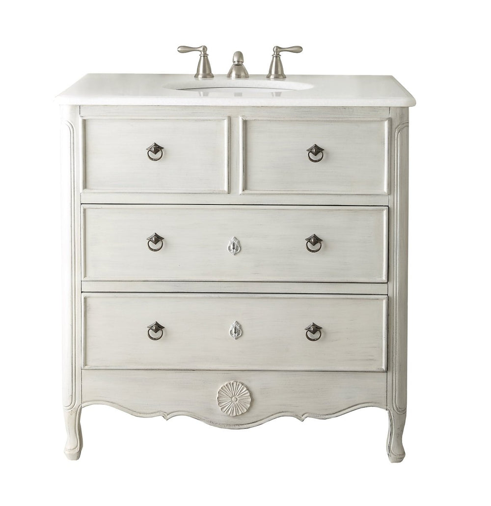34 Inch Distressed Gray Daleville Cottage Style Bathroom Sink Vanity