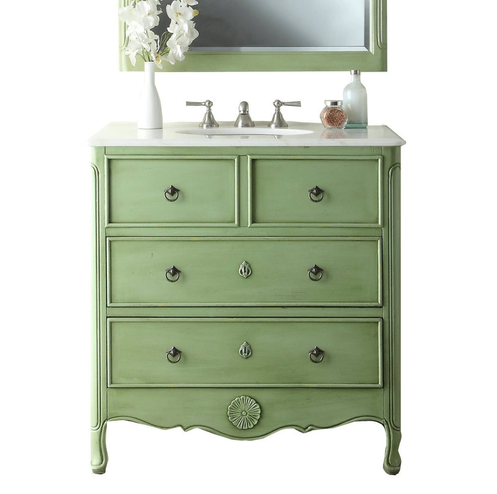 34 Inch Distressed Green Daleville Cottage Style Bathroom Sink Vanity