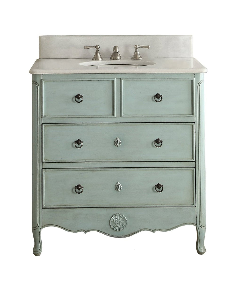 34 Inch Distressed Light Blue Daleville Cottage Style Bathroom Sink Vanity