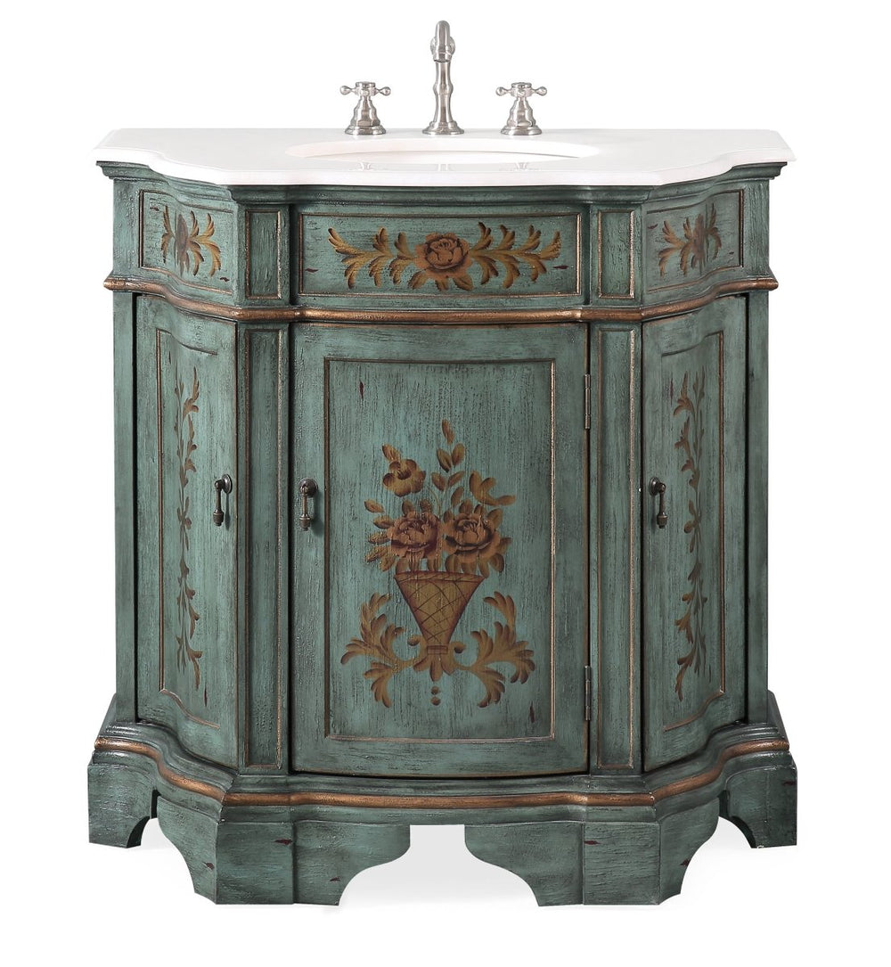 35" Hand painted Floral Design Crossfield Bathroom Sink Vanity