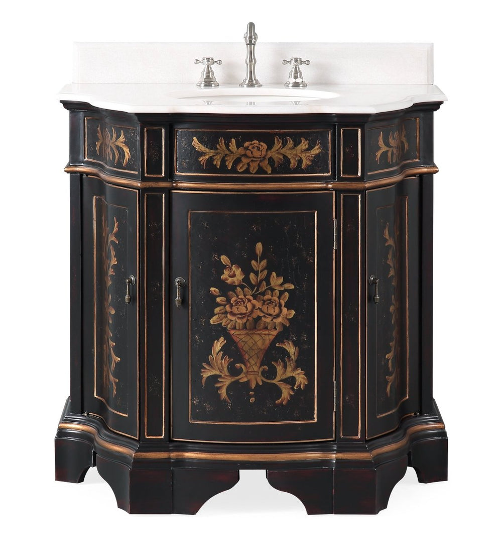 35" Hand painted Foral Design Crossfield Bathroom Sink Vanity