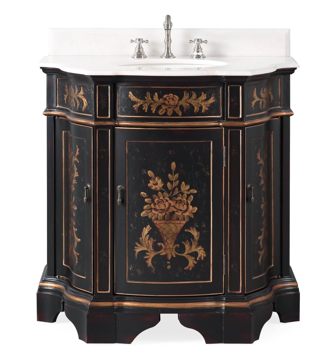 35" Hand painted Foral Design Crossfield Bathroom Sink Vanity HF - 090BK - Bentoncollections