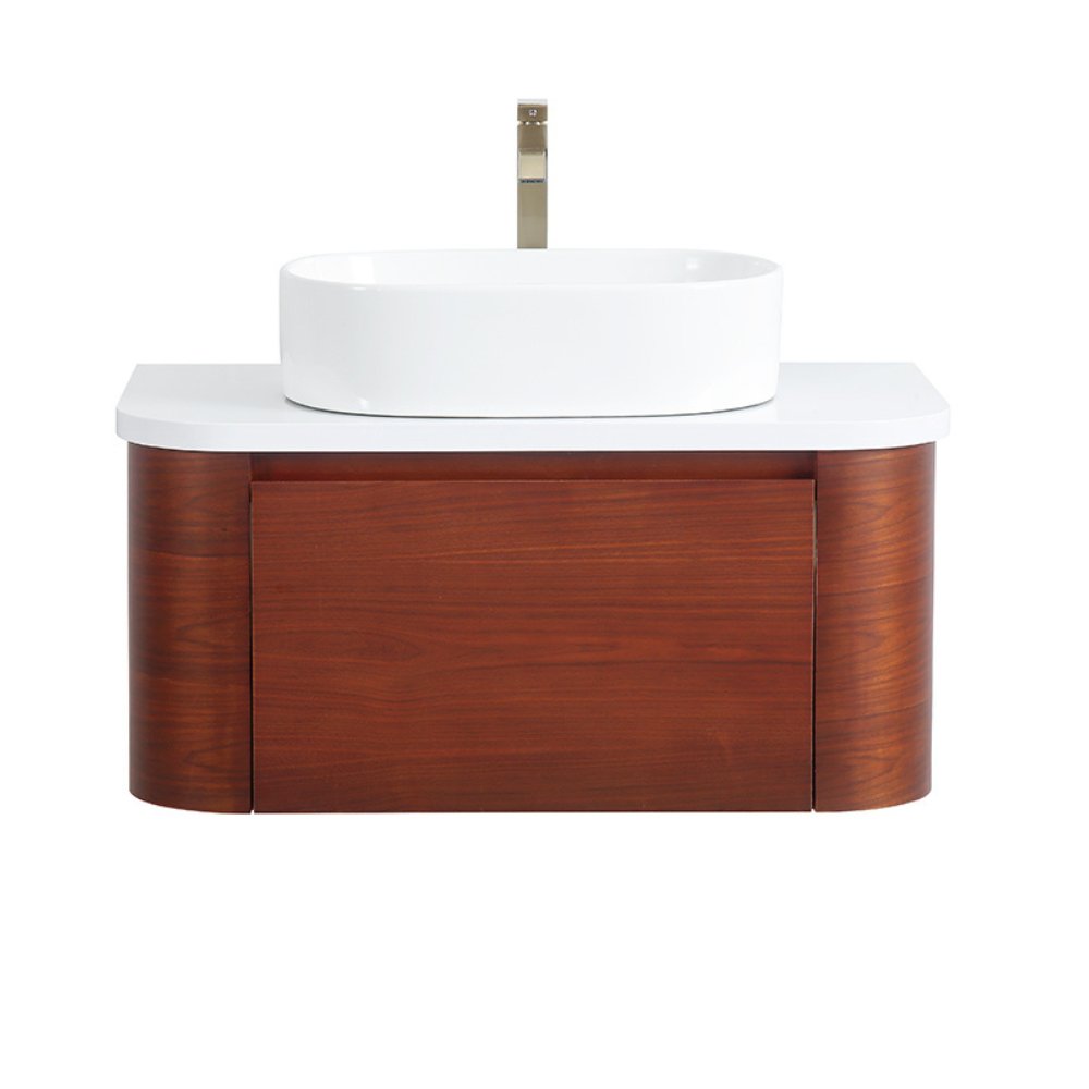 36 inch Cherry Brown Wall Mount Vessel Sink Style Velo Bathroom Sink Vanity - Bentoncollections