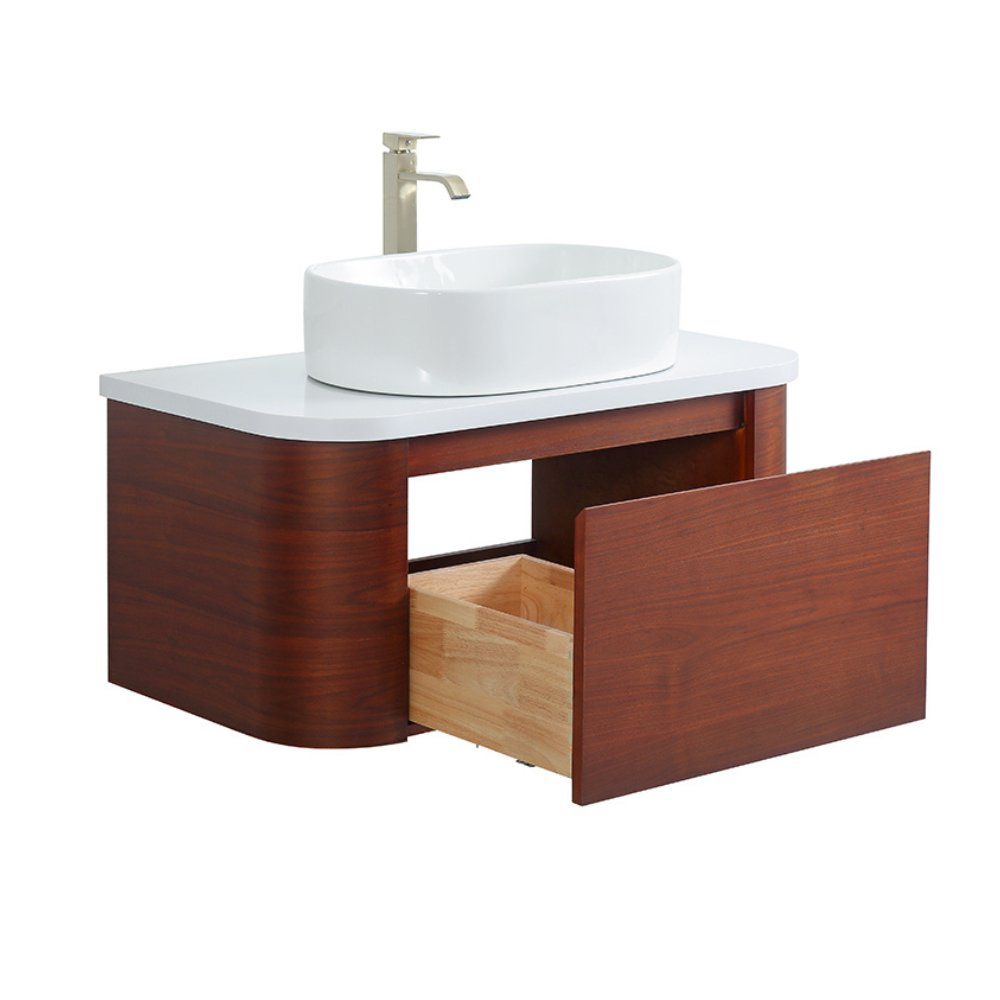 36 inch Cherry Brown Wall Mount Vessel Sink Style Velo Bathroom Sink Vanity - Bentoncollections