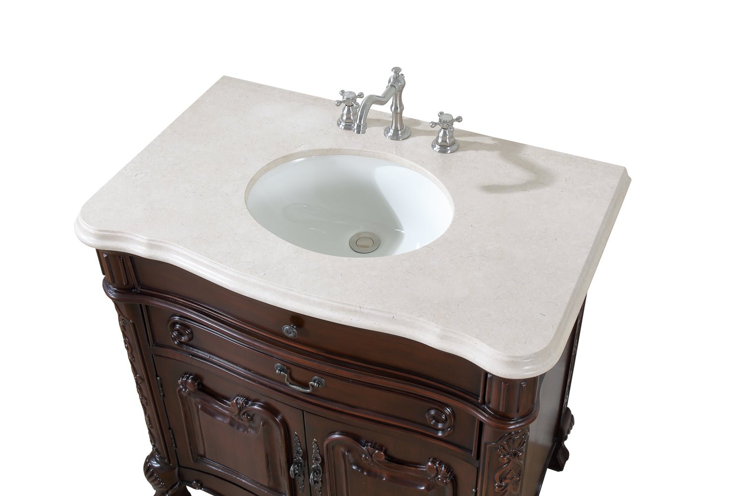 36 Inch Mahogany Wood Classic Style Madison Cream Marble Countertop Bathroom Sink Vanity