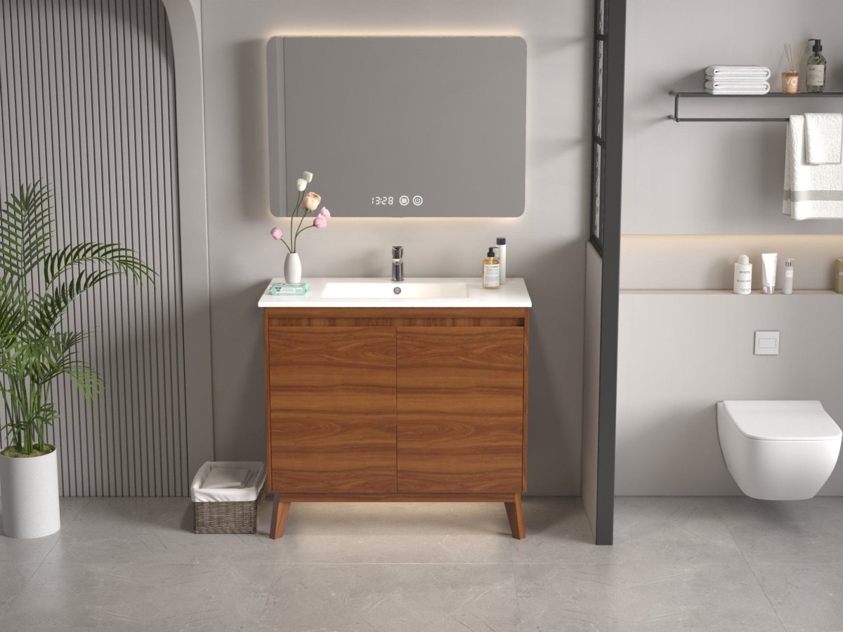36 inch Modern Style Cherry Brown Zaren Bathroom Sink Vanity - Bentoncollections