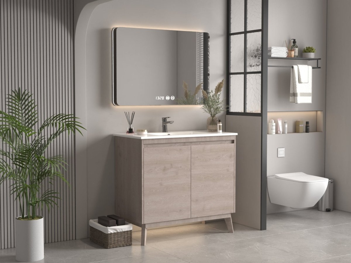 36 inch Modern Style Oak Wood Finish Zaren Bathroom Sink Vanity - Bentoncollections