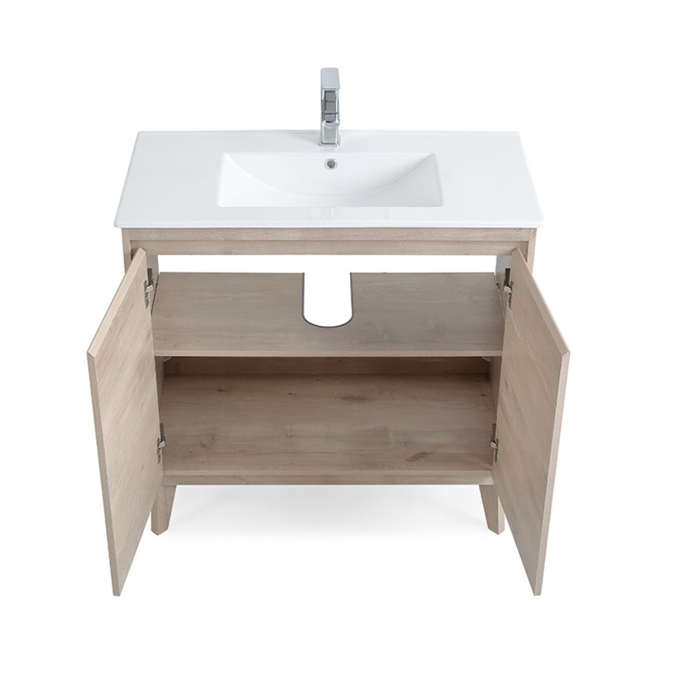 36 inch Modern Style Oak Wood Finish Zaren Bathroom Sink Vanity - Bentoncollections