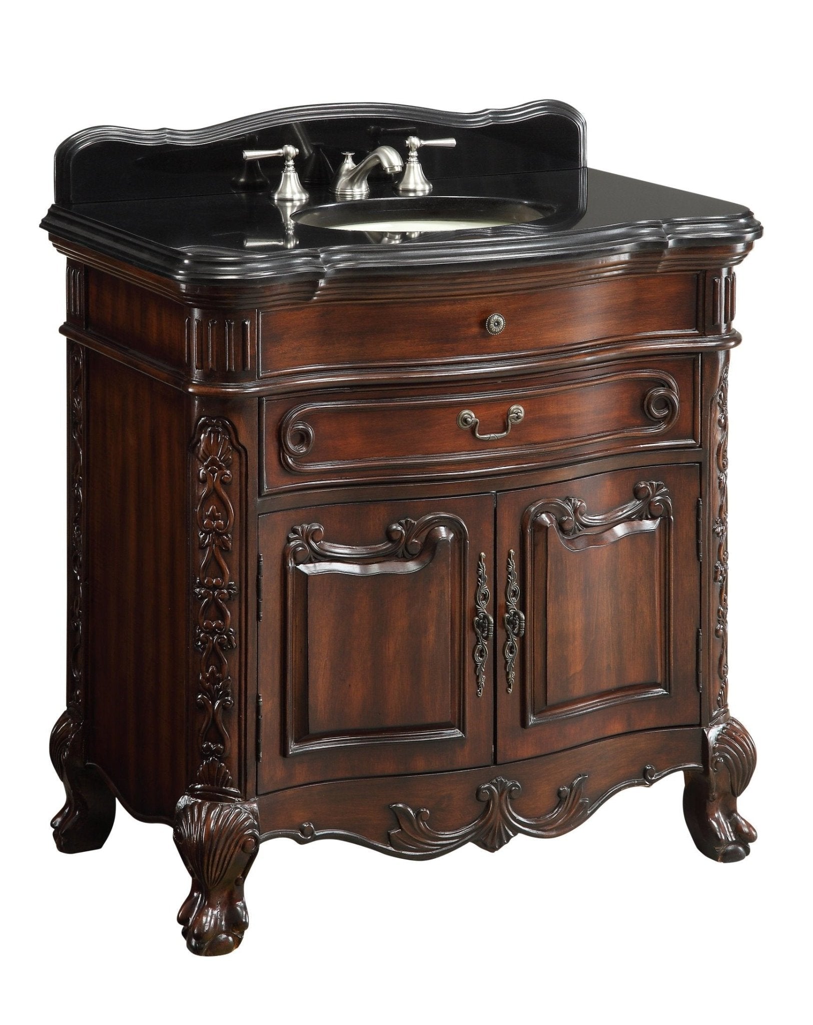 36 Inch Mahogany Wood Classic Style Madison Black Granite Countertop Bathroom Sink Vanity