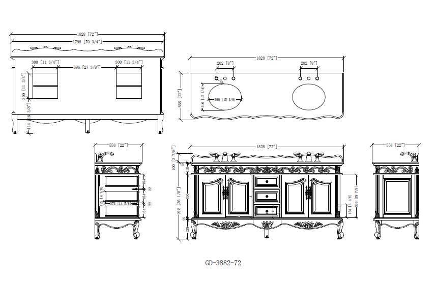 72 Inch Antique White Traditional Style Double Sink White Top Beckham Bathroom Vanity