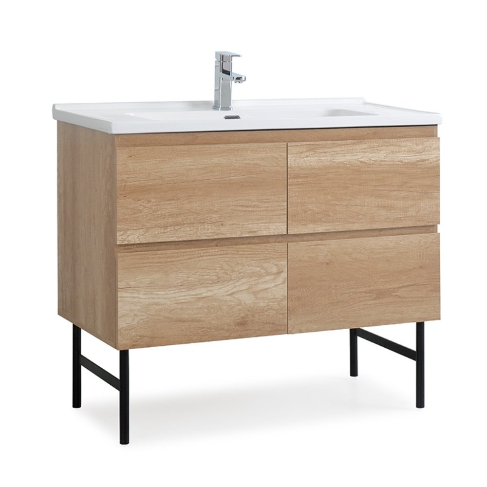 Transitional 40 Inch Vanity 40 Inch Modern Bathroom Vanity with Wood Look, Metal Legs & Solid ...