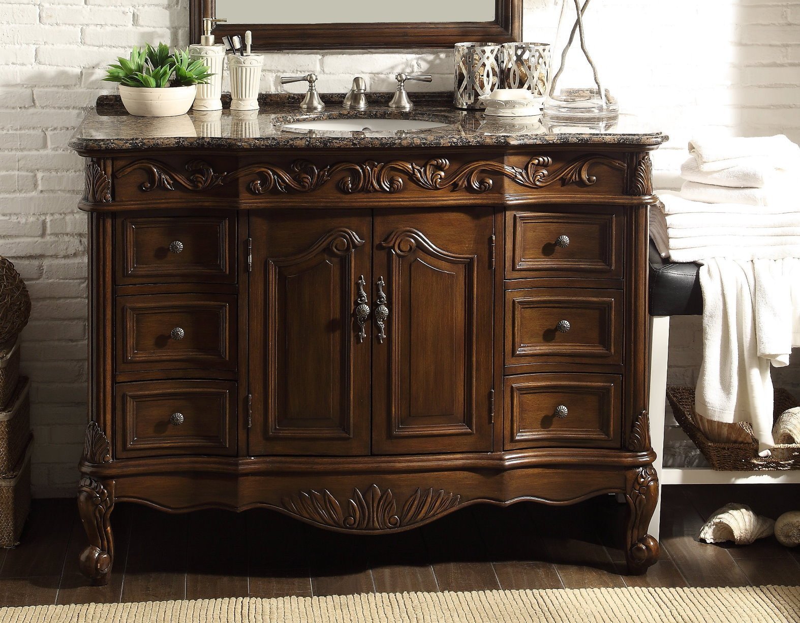 42 Inch Dark Brown Traditional Style Single Sink Baltic Brown Countertop Beckham Bathroom Vanity