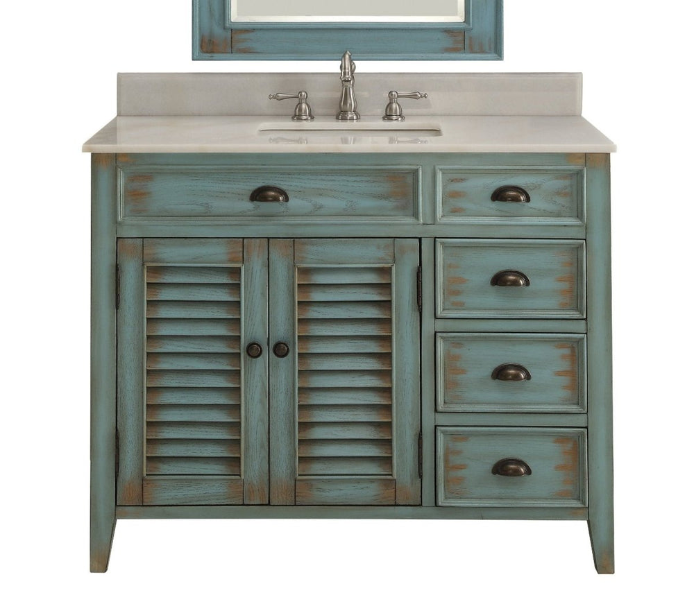 42 Inch Abbeville Farmhouse Style Distressed Blue Bathroom Vanity