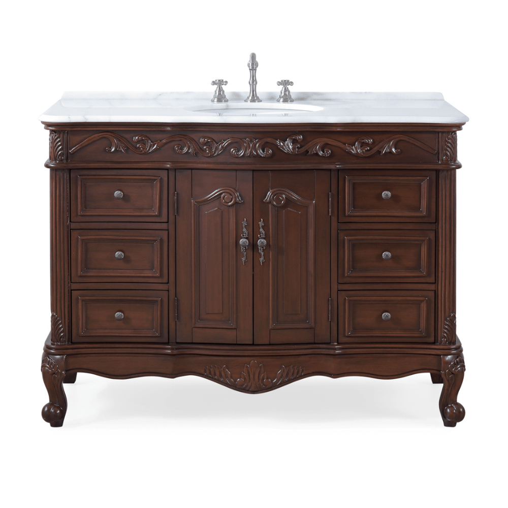 42 Inch Dark Brown Traditional Style Single Sink White Marble Countertop Beckham Bathroom Vanity