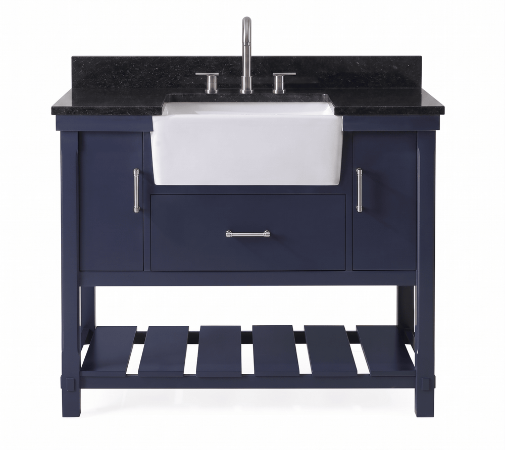 42 Inch Kendia Navy Blue Farmhouse Bathroom Vanity with Black Granite Top