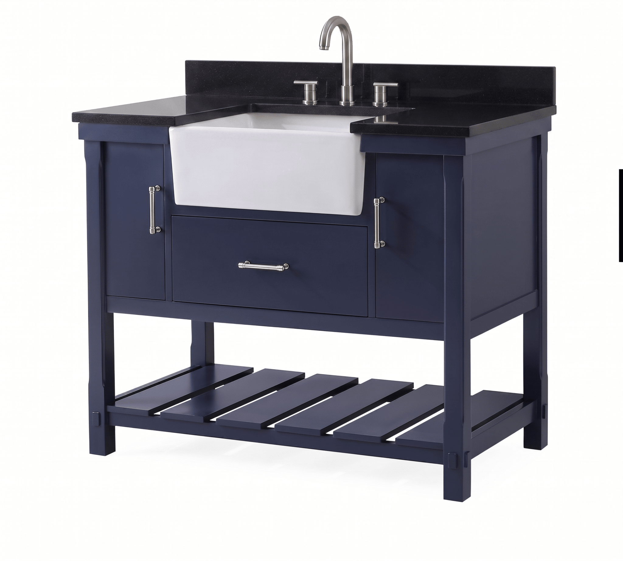 42 Inch Kendia Navy Blue Farmhouse Sink Style Bathroom Vanity With Black Granite Top Fully Assmebled
