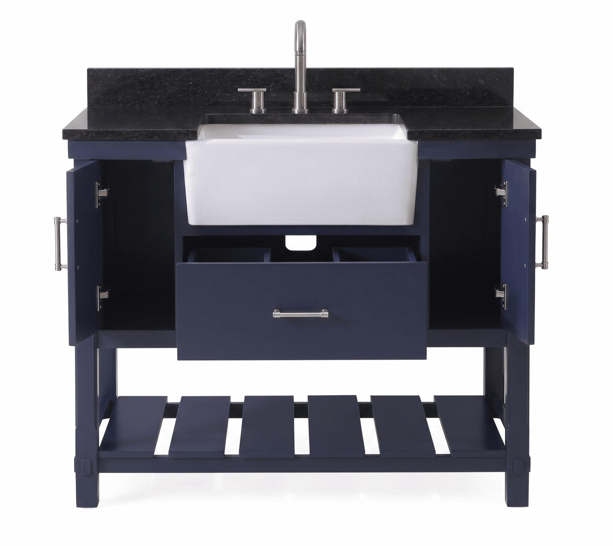 42 Inch Kendia Navy Blue Farmhouse Sink Style Bathroom Vanity With Black Granite Top Fully Assmebled