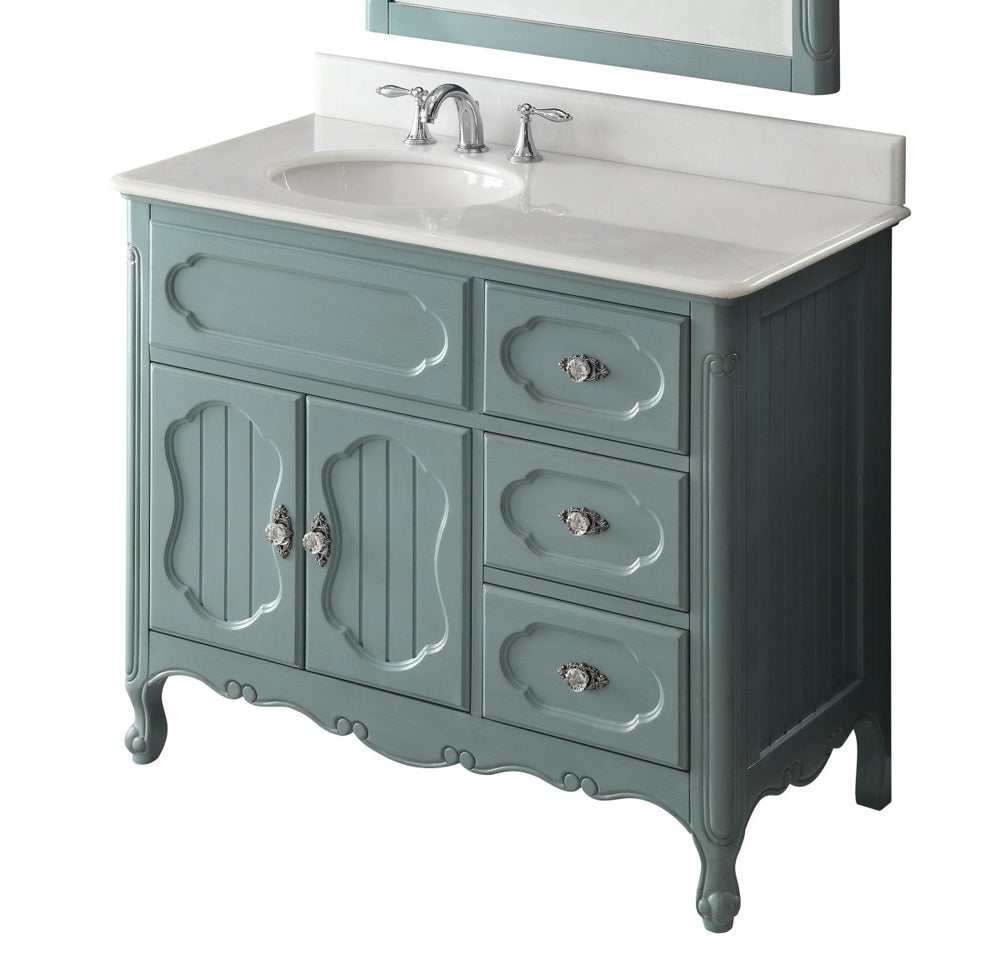 42 Inch Light Blue Charming Cottage Chic Knoxville Vanity with Marble Top