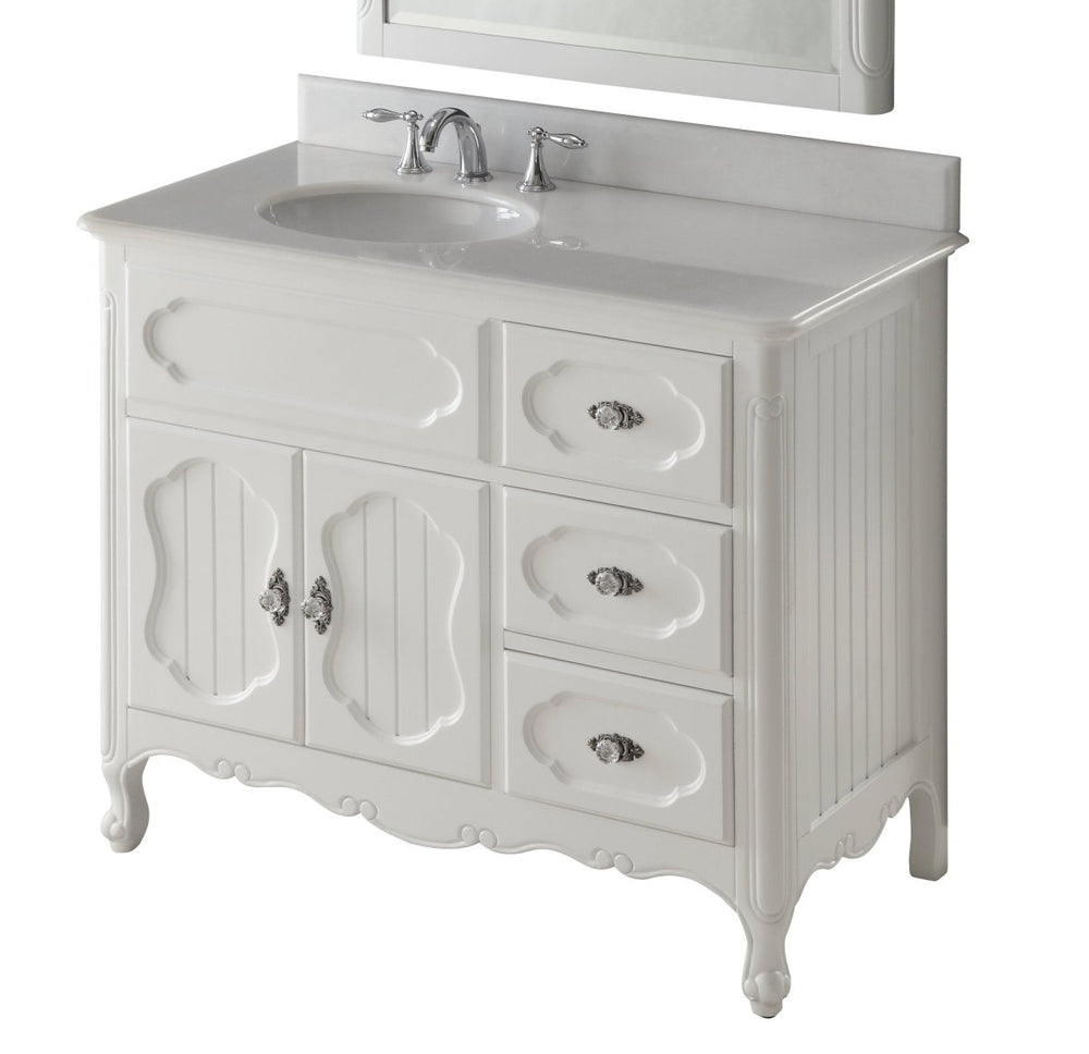 42 Inch White Charming Cottage Chic Knoxville Vanity with Marble Top