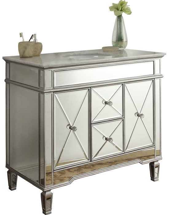 44 Inch Mirrored Adelia Bathroom Vanity with Carrara Top