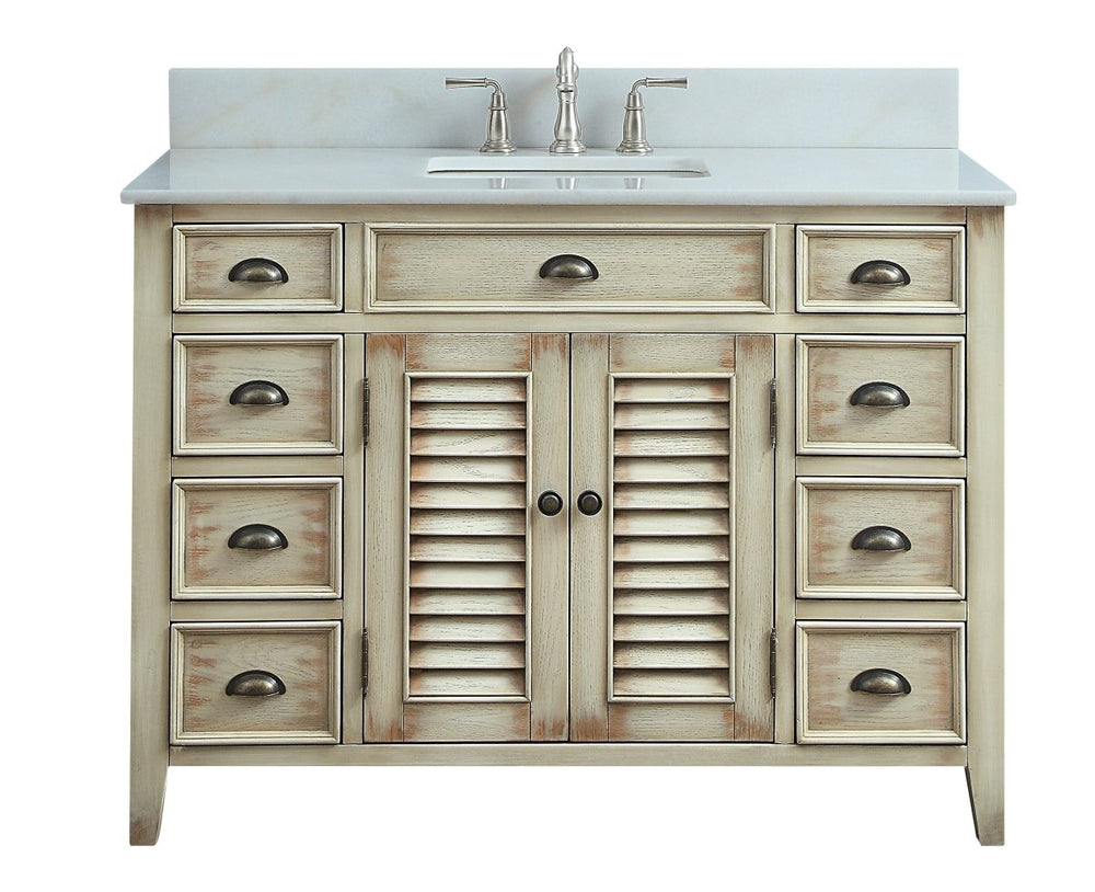46" Distress Beige Cottage Style Abbeville Bathroom Sink Vanity