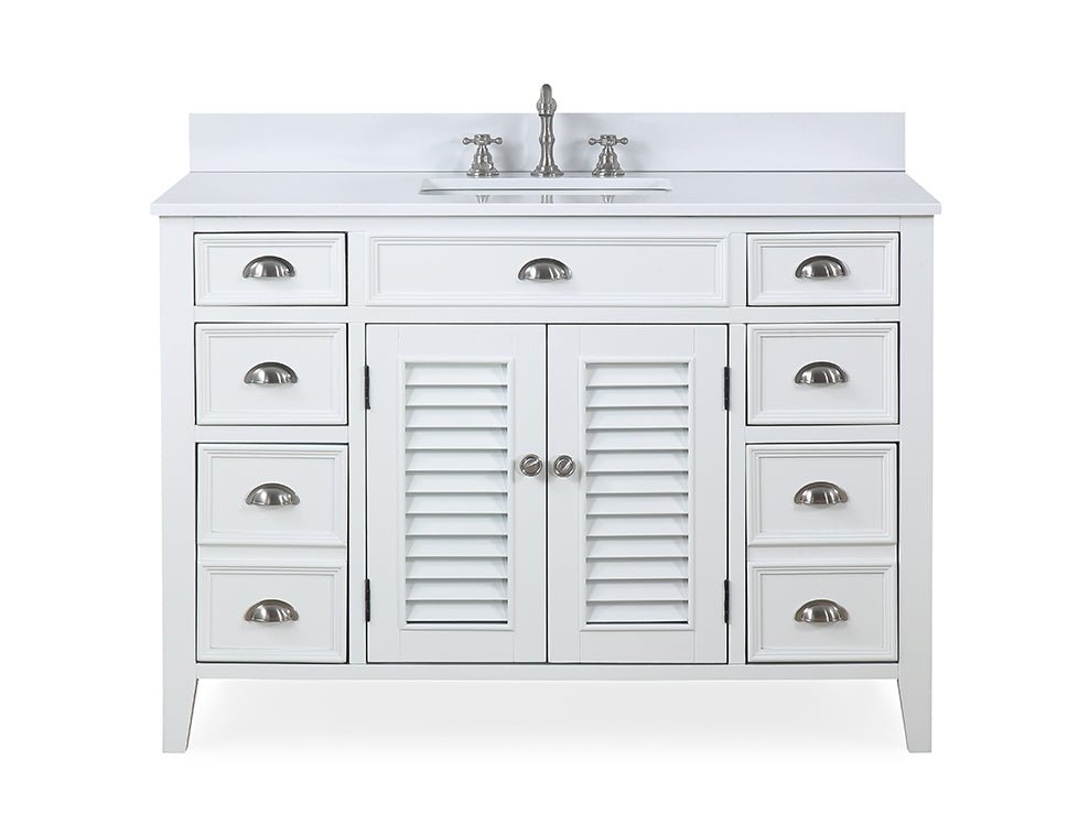 46 Inch White Zapate with Plantation Style Single Sink Bathroom Vanity
