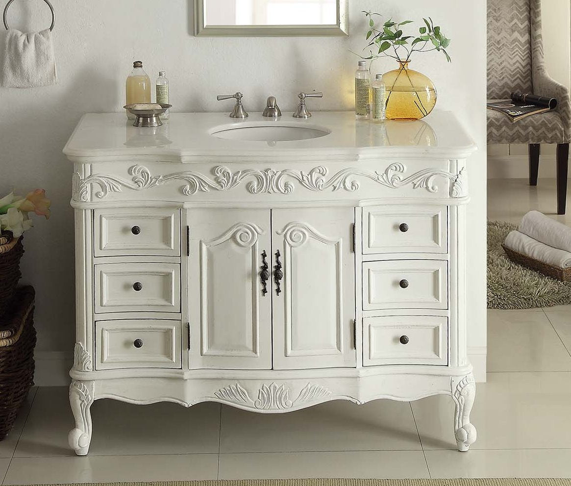 48 Inch Antique White Traditional Style Single Sink Beckham Bathroom Vanity