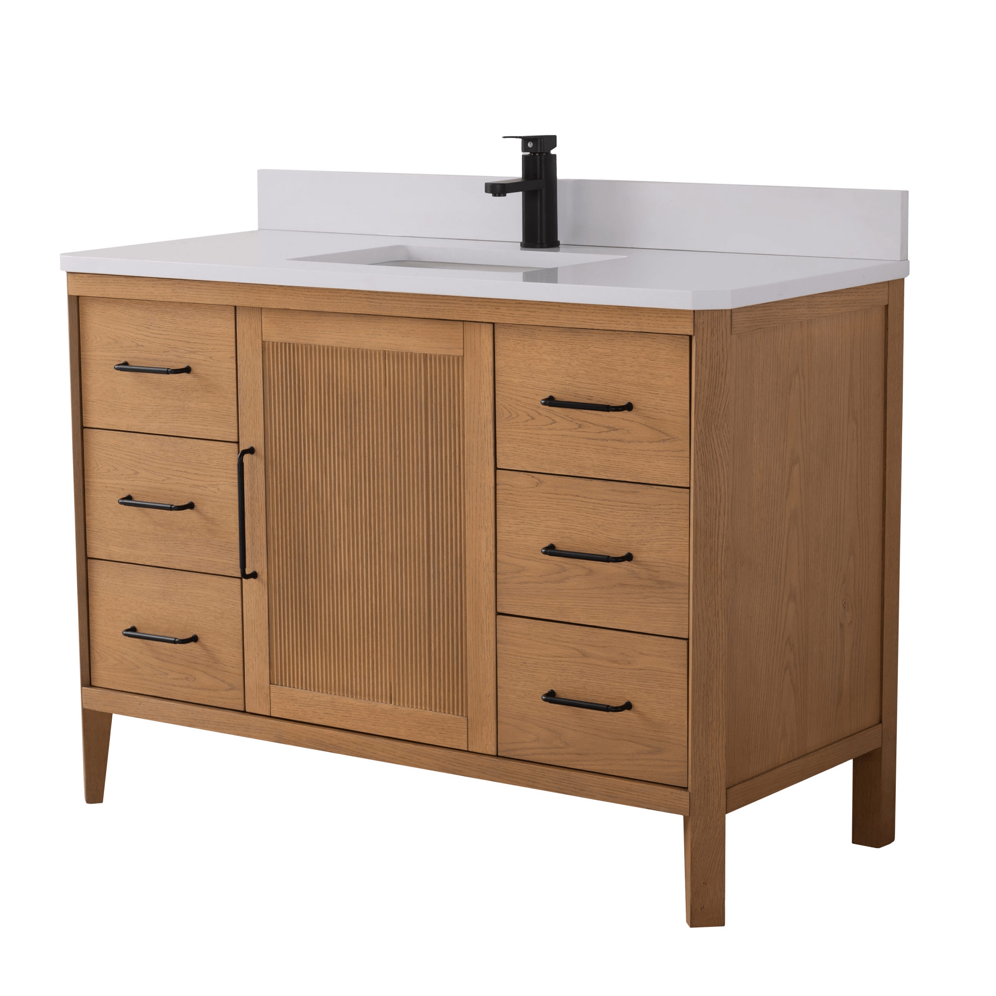 48 Inch Barque Single Sink Warm Oak Brown Finish Bathroom Vanity With White Top