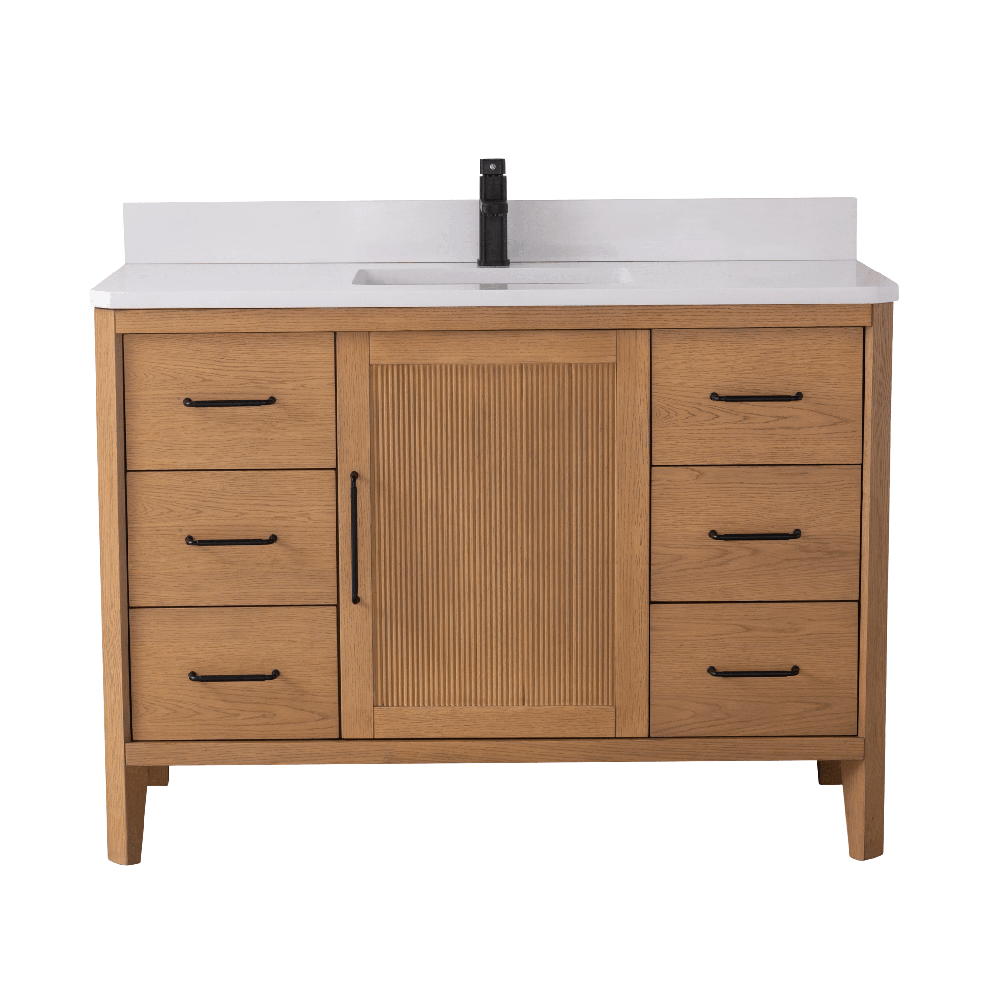 48 Inch Barque Single Sink Warm Oak Brown Finish Bathroom Vanity With White Top