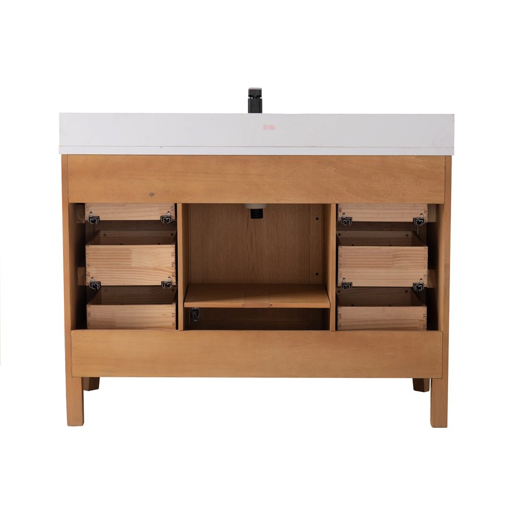 48 Inch Barque Single Sink Warm Oak Brown Finish Bathroom Vanity With White Top