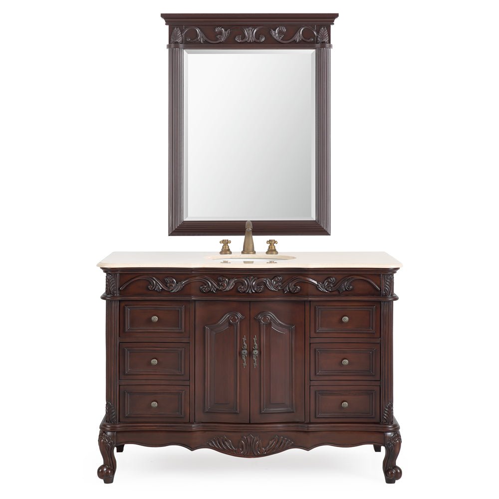 48 Inch Dark Brown Traditional Style Single Sink Cream Marble Countertop Beckham Bathroom Vanity