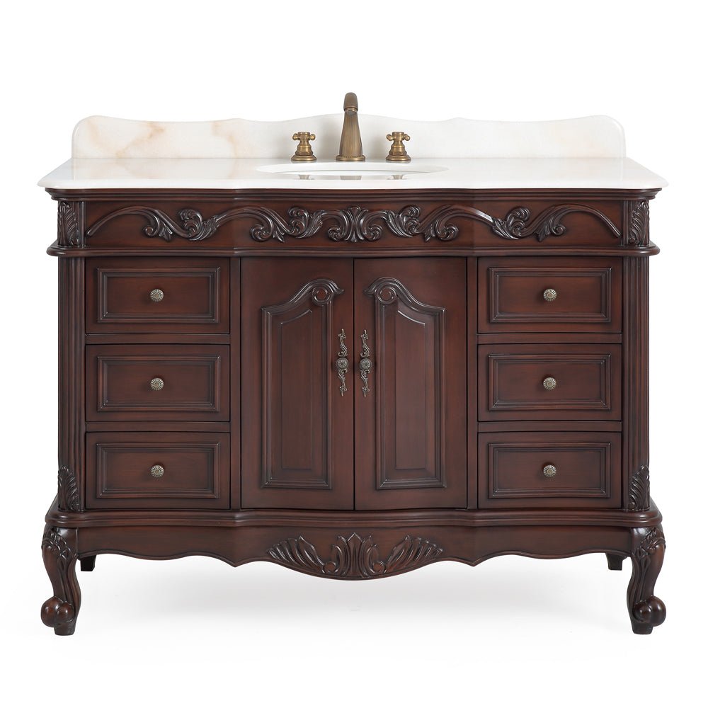 48 Inch Dark Brown Traditional Style Single Sink White Marble Countertop Beckham Bathroom Vanity