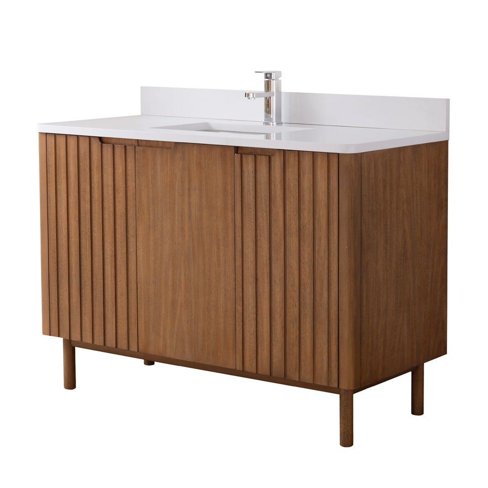 48 Inch Fume Single Sink Mango Warm Oak Brown Finish Bathroom Vanity With White Top