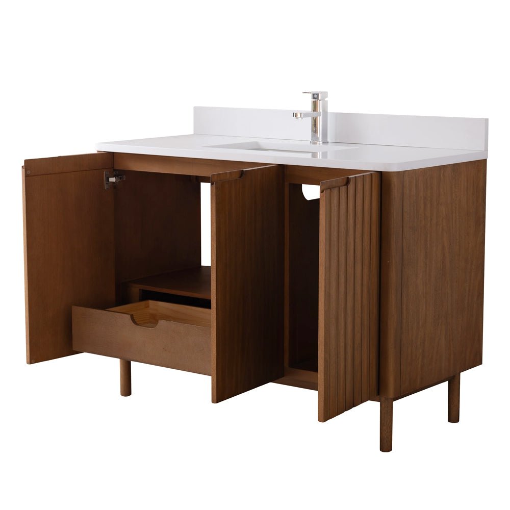 48 Inch Fume Single Sink Mango Warm Oak Brown Finish Bathroom Vanity With White Top