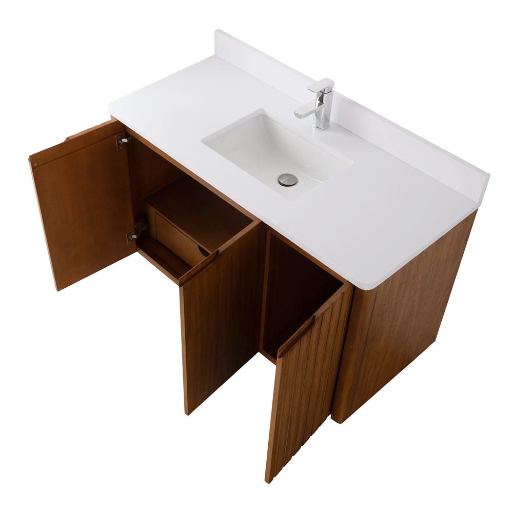 48 Inch Fume Single Sink Mango Warm Oak Brown Finish Wall Mount Floating Style Bathroom Vanity
