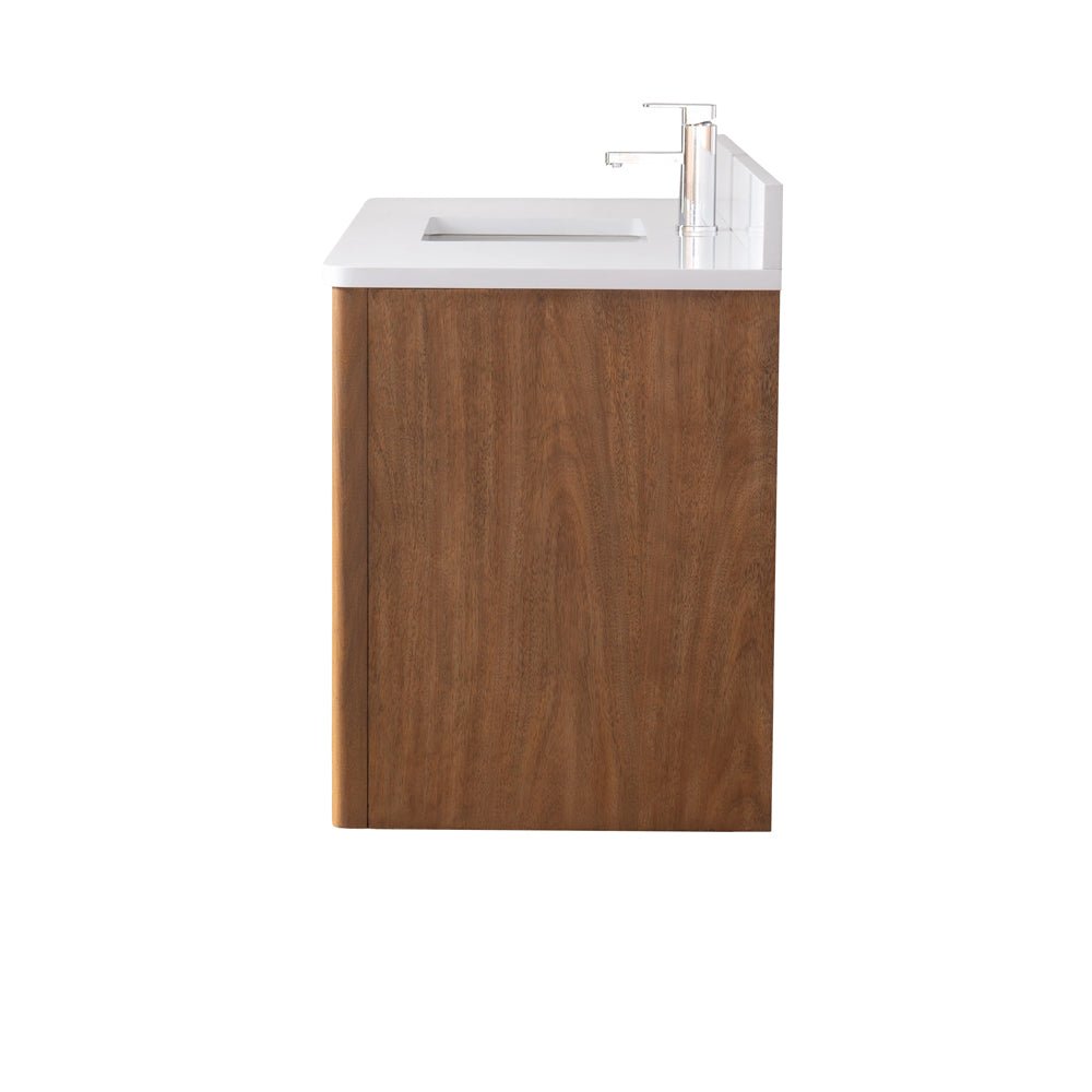 48 Inch Fume Single Sink Mango Warm Oak Brown Finish Wall Mount Floating Style Bathroom Vanity