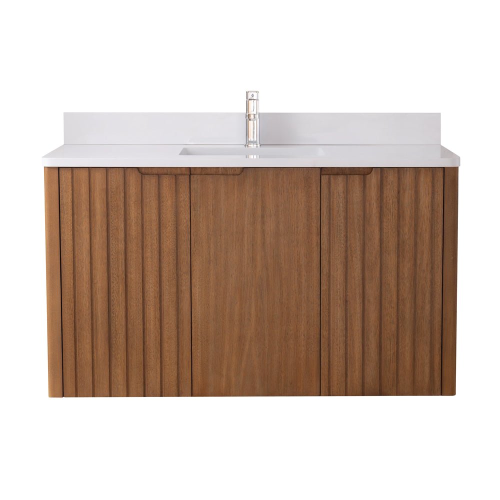 48 Inch Fume Single Sink Mango Warm Oak Brown Finish Wall Mount Floating Style Bathroom Vanity