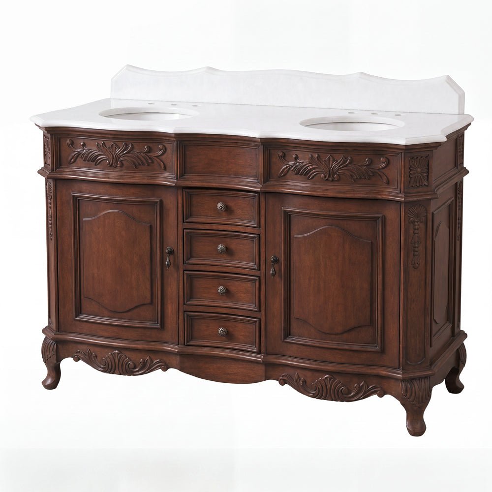 48 Inch Morton Traditional Double Sink Bathroom Vanity Antique Brown with White Quartz Top