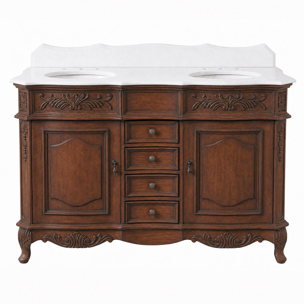 48 Inch Morton Traditional Double Sink Bathroom Vanity Antique Brown with White Quartz Top