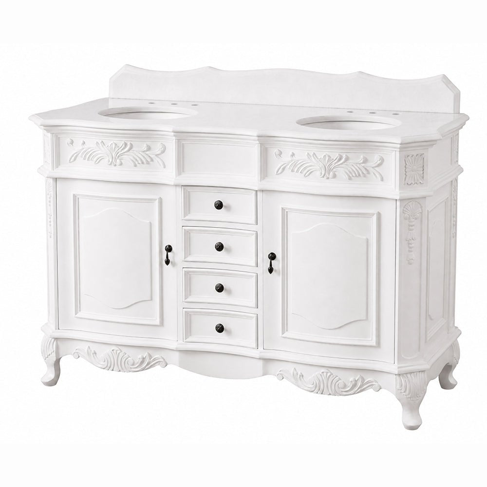 48 Inch Traditional Double Sink Bathroom Vanity Antique White with White Quartz Top