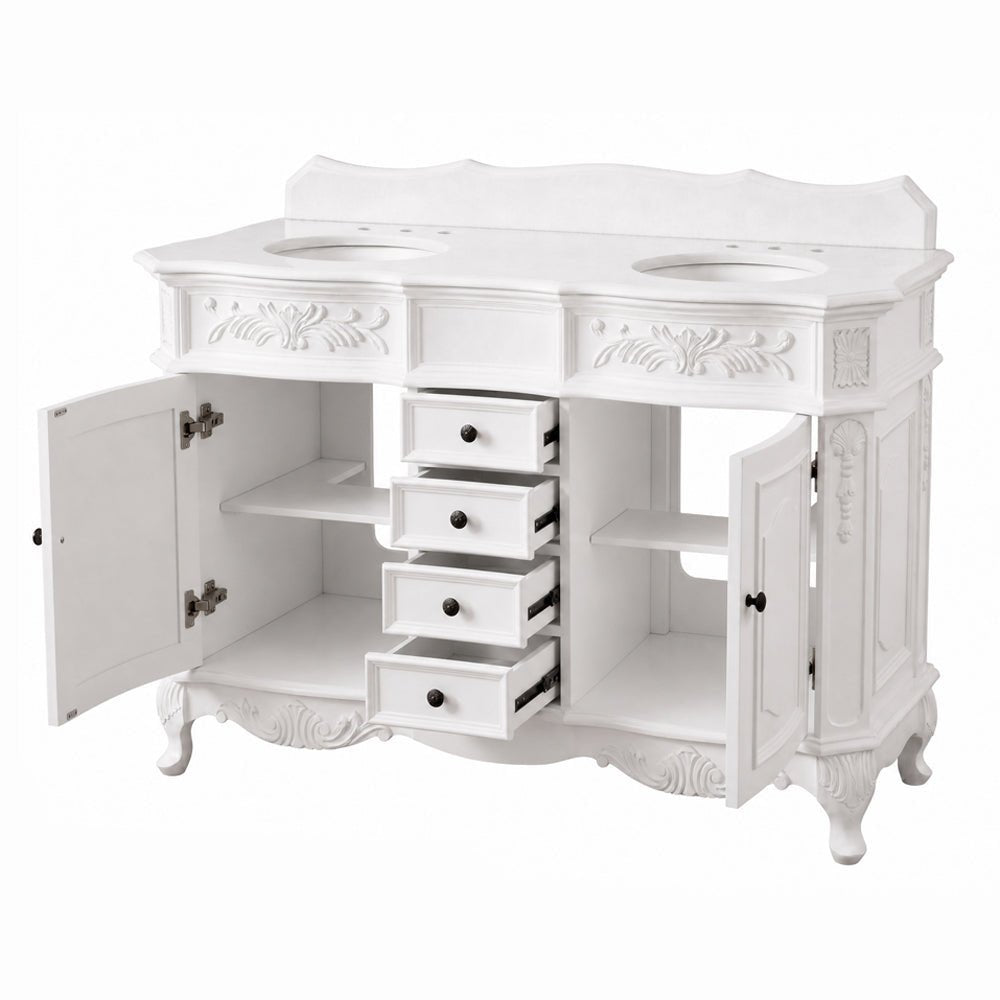 48 Inch Traditional Double Sink Bathroom Vanity Antique White with White Quartz Top