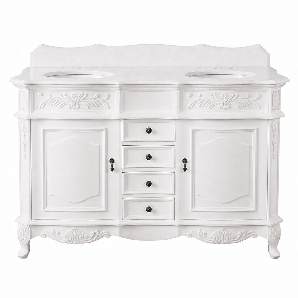 48 Inch Traditional Double Sink Bathroom Vanity Antique White with White Quartz Top