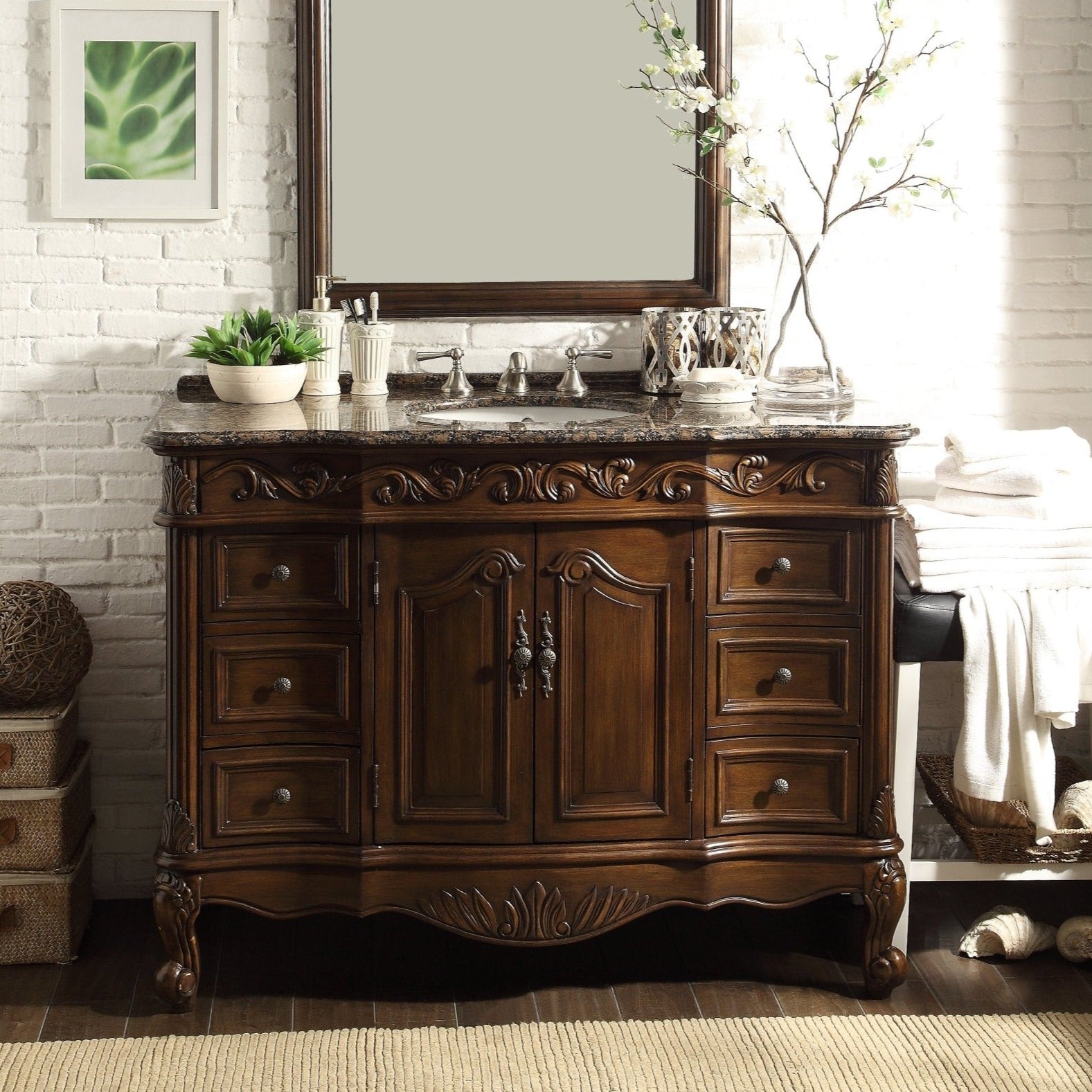 48 Inch Dark Brown Traditional Style Single Sink Baltic Brown Countertop Beckham Bathroom Vanity