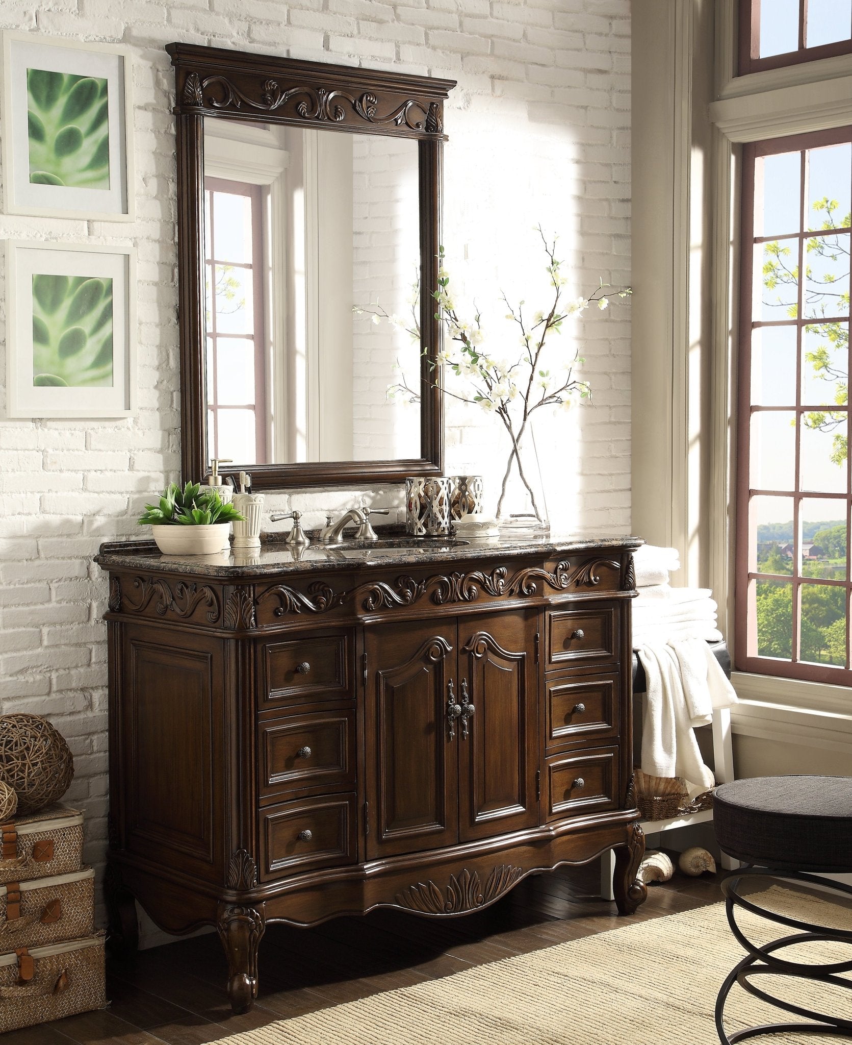 48 Inch Dark Brown Traditional Style Single Sink Baltic Brown Countertop Beckham Bathroom Vanity