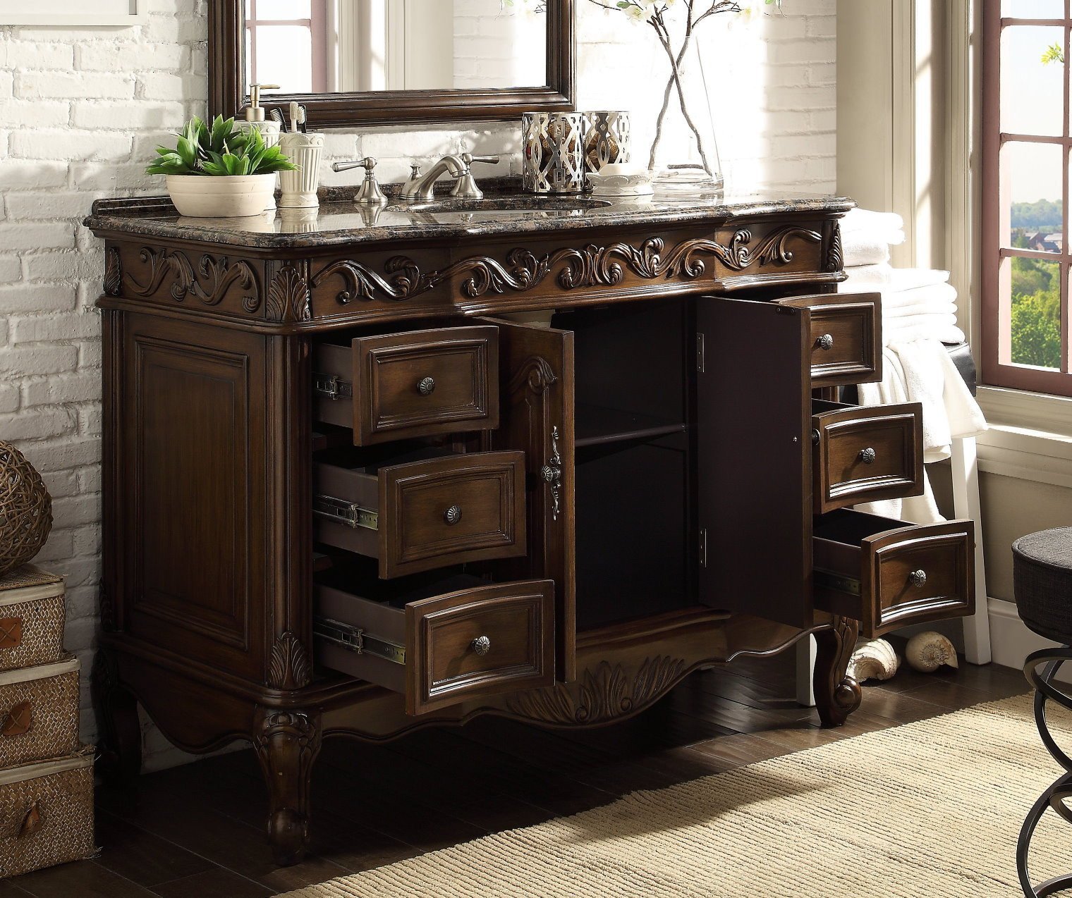 48 Inch Dark Brown Traditional Style Single Sink Baltic Brown Countertop Beckham Bathroom Vanity