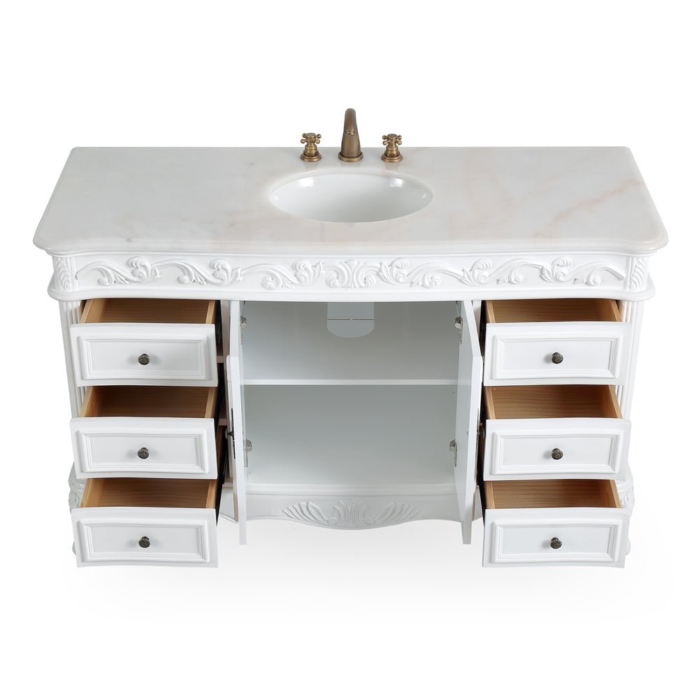 56 Inch Antique White Traditional Style Single Sink Beckham