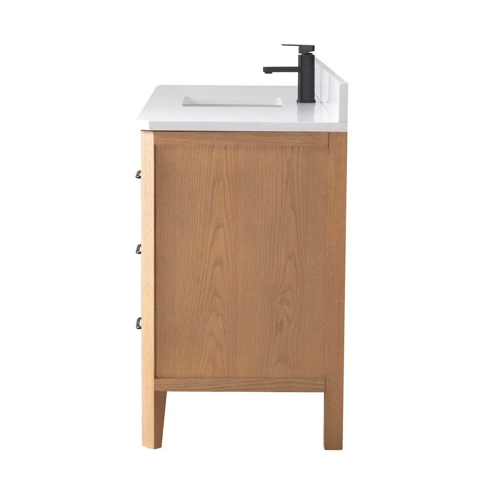 60 Inch Barque Single Sink Warm Oak Brown Finish Bathroom Vanity With White Top